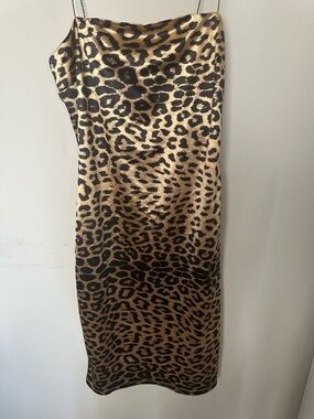 Fashion Nova Leopard-Print Sleeveless Slip Dress in Gold and Black Large
